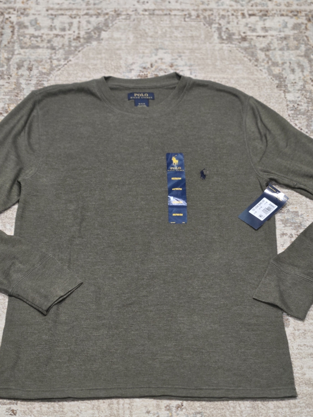 Ralph Lauren Olive Green Long-Sleeve Crew Shirt with Polo Pony